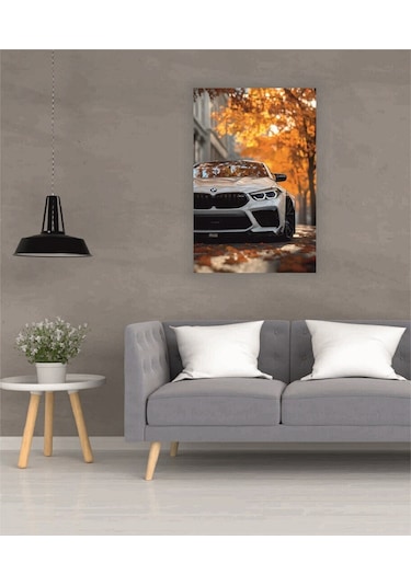Beyaz Bmw Araba Temalı Cam Tablo