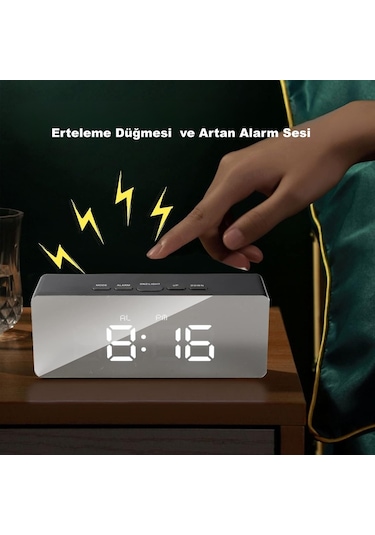 Hymark Dijital Çalar Saat Usb/pil Aynalı Led Termometre Alarm Gece Modlu Eletronik Saat