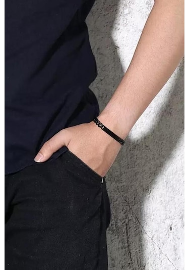Takı Dükkanı Spotify Şarkı Kodlu Siyah Çelik Erkek Bileklik Ack06isyhc