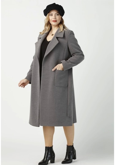 Moda Berray 904 Gri Mono Yaka Torba Cepli Kaşe Kaban Gri