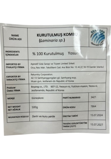 Wandobada Kurutulmuş Kombu Daşima Yosun 500g