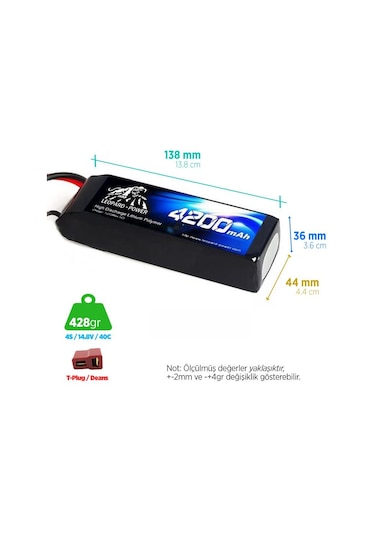 Leopard Power 4200 mAh 14.8V 4S 40C Lityum Polimer Lipo Batarya Pil T Plug
