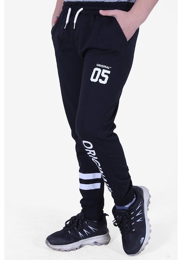 3'lü Farklı Baskı Detaylı,beli Lastikli Erkek Çocuk Eşofman Altı Siyah