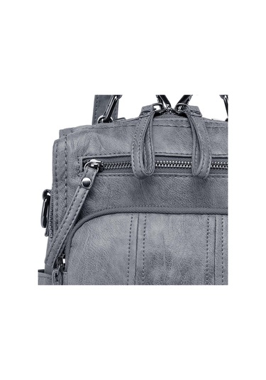 Yıkama Deri Sırt Askılı Kadın Çantası 21k Barcelona 1915 Koyu Gri