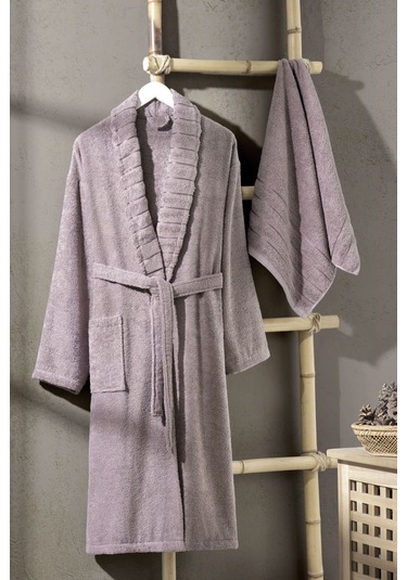 Pamuklu Havlu Ve Bornoz 2 Li Set Antrasit Mürdüm