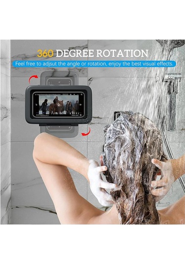 Singree Duvar Tipi Su Geçirmez Telefon Tutucu - 360 Döner, El İsrafsız Kullanım, Duş/banyo/uçak Uygun, Siyah Siyah