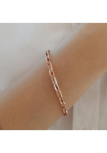 Boru Zincir Gümüş Bileklik Rose