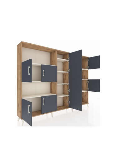 Arges Dolap 10 Raflı 9 Kapaklı 220x30x163 Çam-antrasit/aytaşı Çam-antrasit/aytaşı