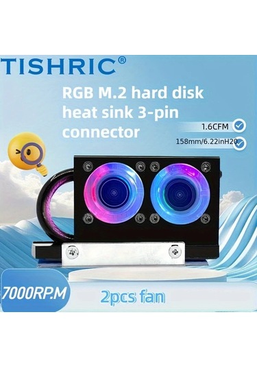 Xuweiwei Tıshrıc Siyah Tsr232 Rgb M2 Sabit Disk Sogutucu 2 Fan 7000 Rpm 1.6 Cfm Hava Debisi 158mmh20
