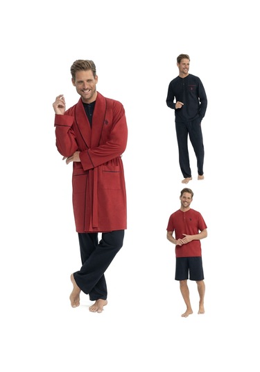 U.s Polo Assn. 12040 Erkek Çeyizlik 5'li Sabahlıklı Pijama Takım-bordo Bordo