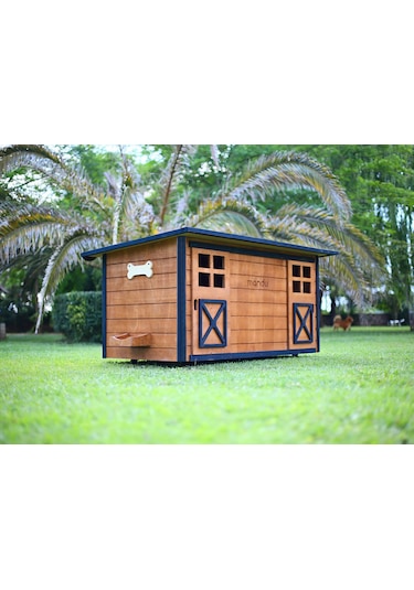 MANDU Ahşap İkiz Köpek Kulübesi (2 yuva tek kulübe) + İsimlik ve