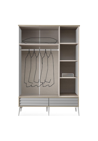 Asil Modern 3 Kapaklı Çekmeceli Elbise Dolabı Gardrop 137cm