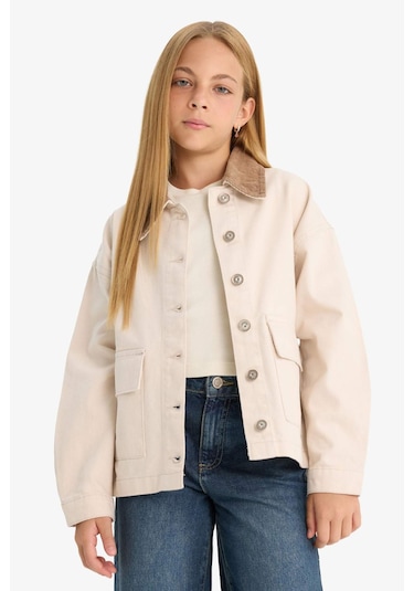 Defacto Kız Çocuk Okul Kontrast Yakalı Gabardin Ceket F7518a825aubg74 Bej