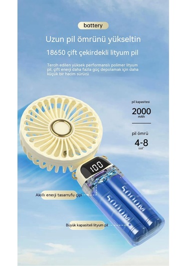 Eternal Luck Aromatrapi Küçük Fan El Tipi Taşınabilir Taşınabilir Dijital Ekran Fan-mavi