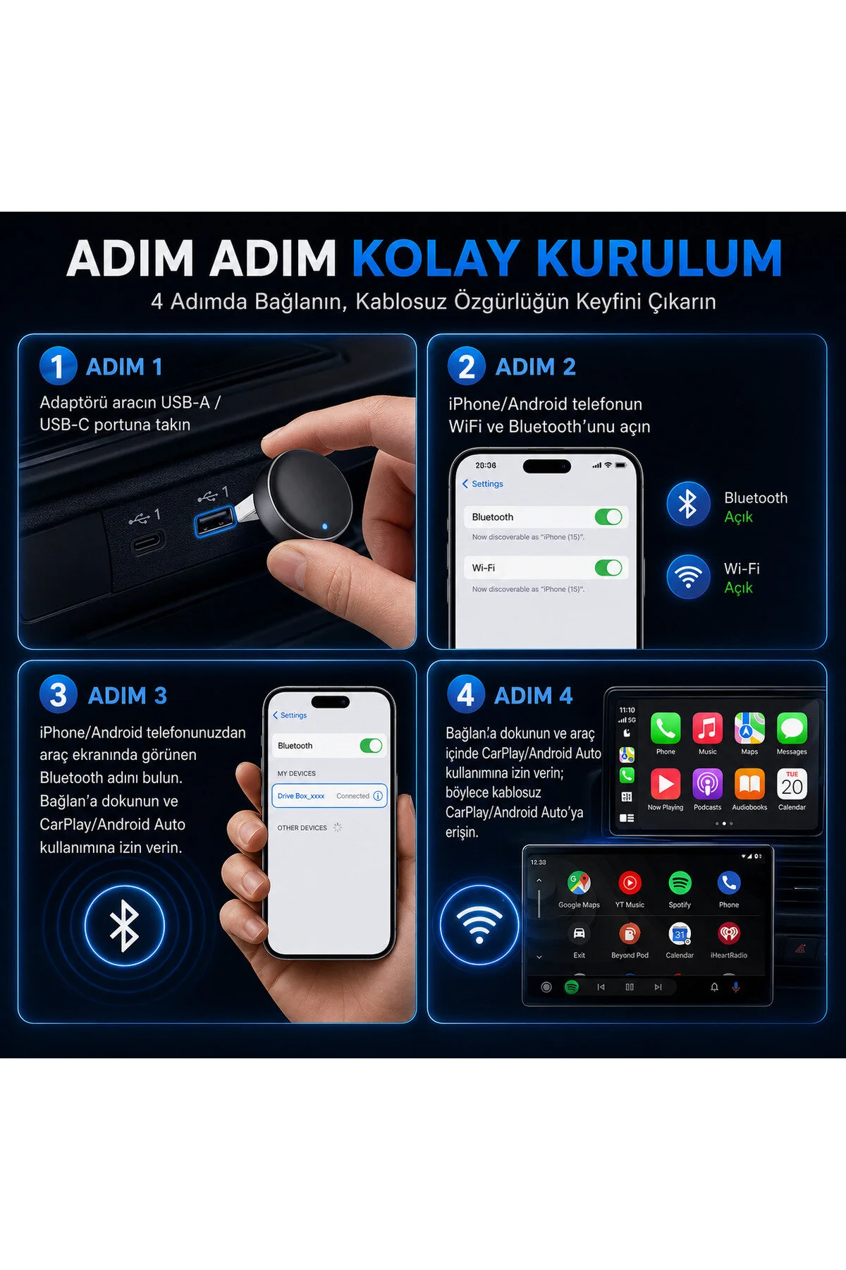 Drivebox 2026 Versiyon Bluetooth 5.4 Kablosuz Carplay Adaptörü Diğer