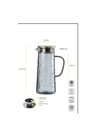 Sante Füme Cam Rüyası Filtre Kapaklı Sürahi 1300ml