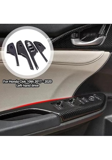 Honda Civic Fc5 Fk7 2017-2020 İç Kapı Kol Dayama Karbon Fiber Tam Set 4 Adet Ön 4 Adet Arka