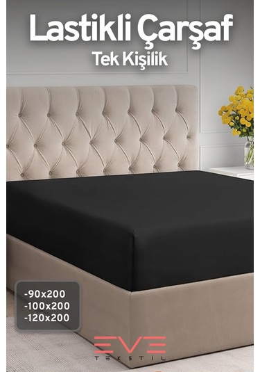 Eve Tekstil %100 Doğal Pamuk Tek Kişilik Rainforce Kumaş Lastikli Çarşaf Ve Yastık Kılıf Set Siyah
