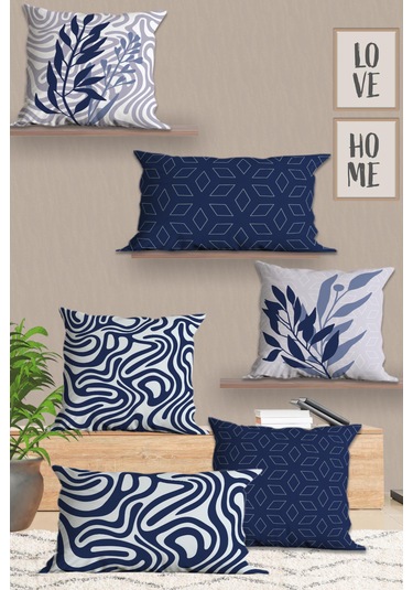 Belle Benoit Yılbaşı Baskılı Dikdörtgen 6'lı Koltuk Kırlent Kılıfı Lacivert - Beyaz