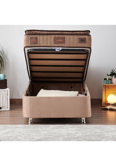 Nironyatak Niron Rama Baza Ve Başlık Seti - 90X190 Cm Tek Kişilik Sütlü Kahv