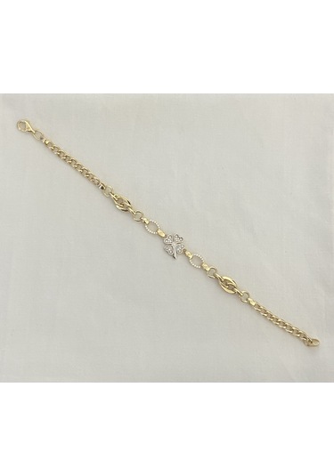 Bydevli Yoncalı Hallow Altın Bileklik-bbyd379