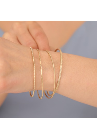 925 Ayar Altın Mikron Kaplama Zetina Desenli Ajda Gümüş Bilezik - Bv00105 Altın