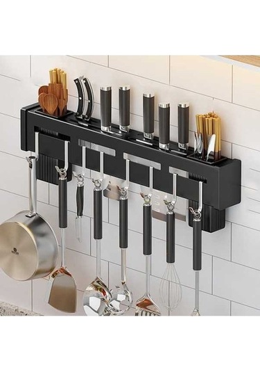 Pazly Genel Kullanım Mutfak Duvara Monte Rafsız Bıçak Tutucu Ahşap