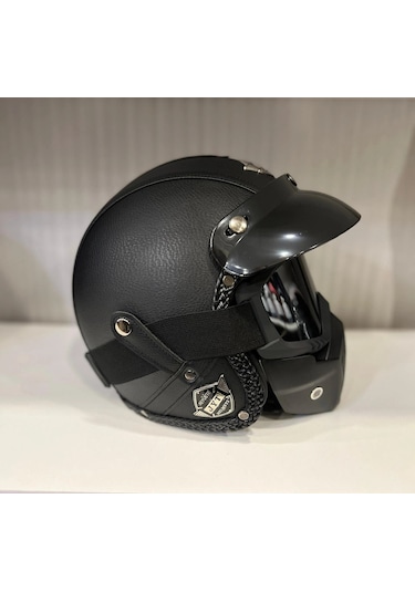 Kask Tex 701 Jyt Siyah Deri + Kask Maskeli