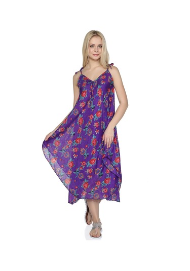 Askılı Vual Afrodit Midi Boy Elbise Mor 6084 - Kadın