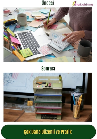 Masa Düzenleyici Organizer Evrak Rafı Masaüstü Organizer Model 5 - Açık Meşe