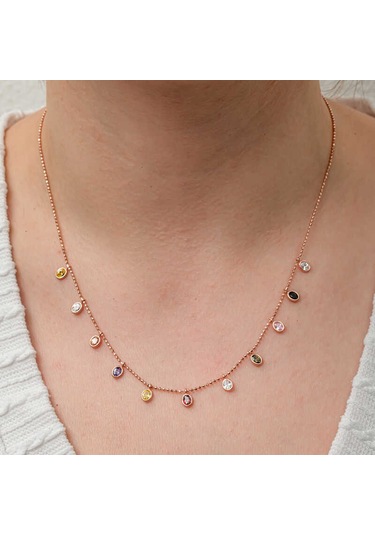 Blackcraft Gümüş Renkli Oval Taşlı Şans Kadın Kolye Modern Renkli