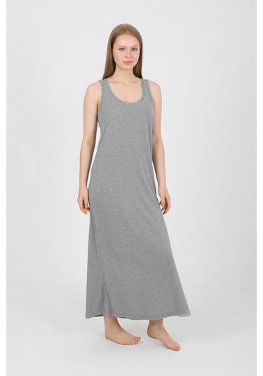 Akbeniz Kadın Kalın Askılı Yırtmaçlı Uzun Gri Gecelik 90110 Gri