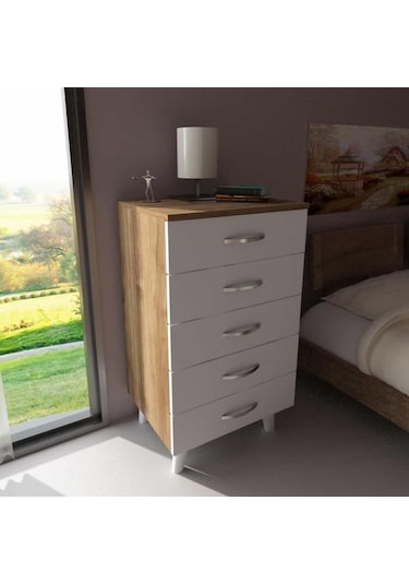 Dekorister Cemre 5 Çekmeceli Şifonyer Beyaz-Ceviz