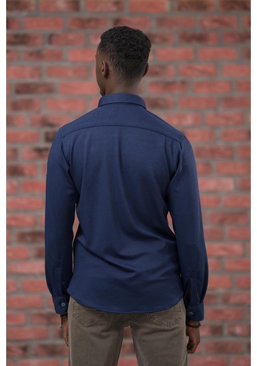 Advante İnce Fitilli Full Likralı Yaka Düğmeli Mevsimlik Slimfit Gömlek Lacivert