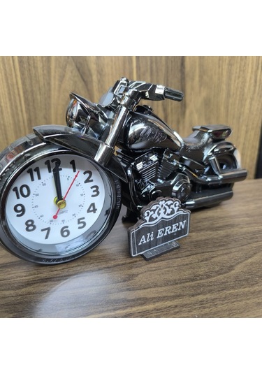 Kişiye Özel Motorsiklet Analog Masa Saati Gri - Gümüş