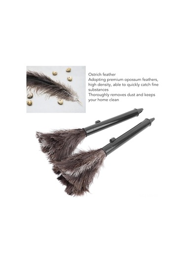 Fosenze Ev Ve Ofis Temizliği İçin Geri Çekilebilir Devekuşu Tüy Süpürgesi Seti - 2 Adet Doğal Malzeme, 16 İnç Ahşap Saplı Temizlik Aleti Gri