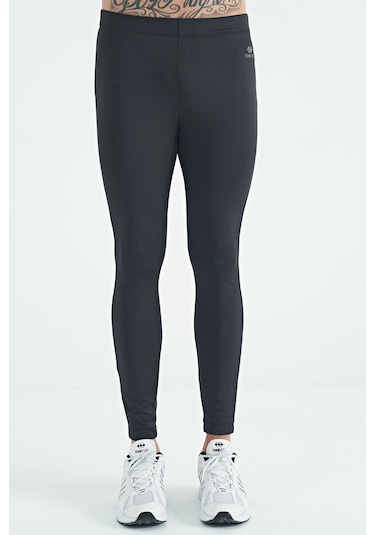 Tommy Life Siyah Arka Bilek Baskı Detaylı Yüksek Bel Slim Fit Aktif Spor Erkek Tayt - 84988 SiYAH Siyah