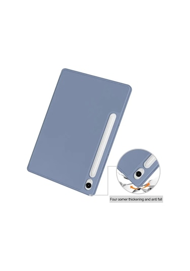 Samsung Uyumlu Galaxy Tab S9 FE Deri Kılıf Üç Katlı Stant Kalem Yuvası Tablet Kapağı