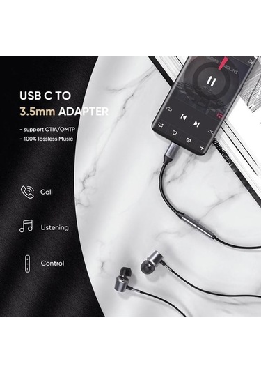 Pazly Ugrren Usb-c 3.5mm Dişi Jak Adaptörü - Aux Ses Kablosu - Mikrofon Ve Volum Kontrolü