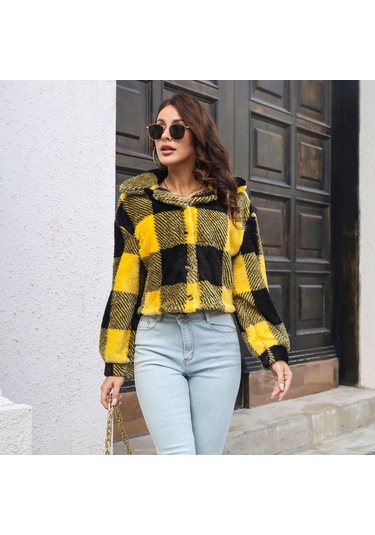 Sonbahar Ve Kış Kadın Ceketi Ceket Ekose Çift Taraflı Kadife Ceket Fener Kol Gevşek Uzun Kollu Kısa Ceket Siyah Sonbahar Ve Kış Kadın Ceketi Ceket Ekose Çift Taraflı Kadife Ceket Fener Kol Gevşek Uzun Kollu Kısa Ceket Siyah