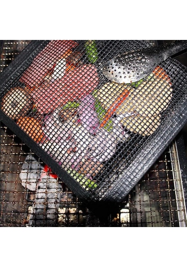 Homyl Açık Barbekü Izgara Örgü Çanta Yapışmaz Isıya L Siyah