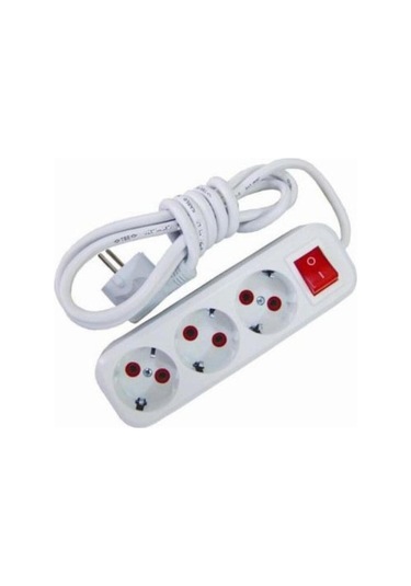 Anahtarlı Topraklı 3'lü Priz 2 Mt Elektrik Prizi