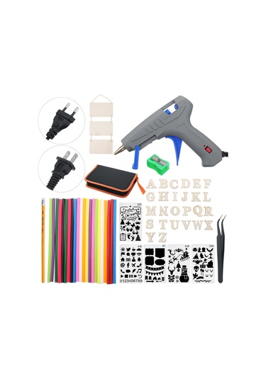 57 Adet Elektrikli Sıcak Tutkal Stencil Dıy Ahşap Lehimleme Arabası Pirografi Kiti - Tr