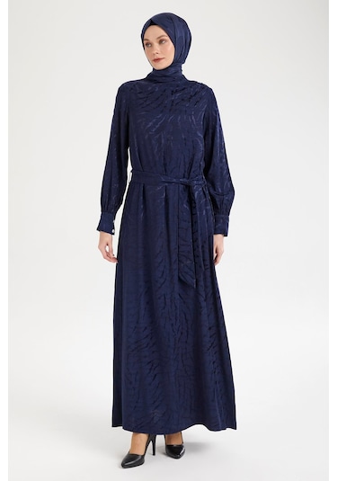 Armine Trend Beli Kuşaklı Dijital Baskılı Elbise-lacivert 25yt920 Lacivert