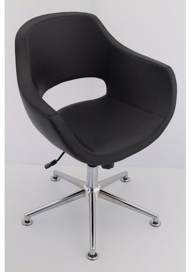 Siyah Deri Tekerleksiz Öğrenci Ders Çalışma Sandalyesi