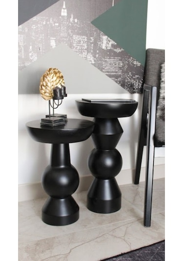 Mantar Sehpa 2'li Siyah Takım