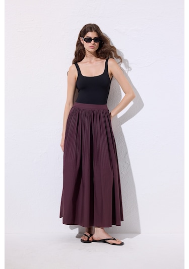 Piliseli Geniş Etek Mürdüm Mürdüm