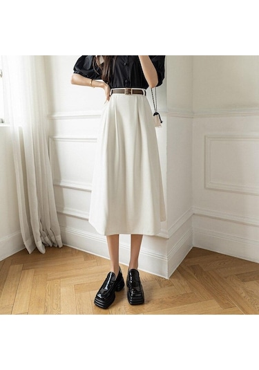 Qooth Bahar Kadın Yüksek Bel A-line Sashes Etek 2022 Yeni Stil Zarif Orta Uzunlukta Uzun Ofis Bayan Düz Etek Bej Qooth Bahar Kadın Yüksek Bel A-line Sashes Etek 2022 Yeni Stil Zarif Orta Uzunlukta Uzun Ofis Bayan Düz Etek Bej
