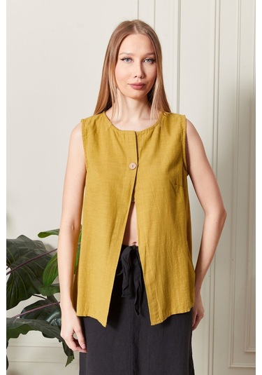 Keten Şık Farklı Tarz Nevin Bluz - Modern Ve Zarif Tasarım HARDAL