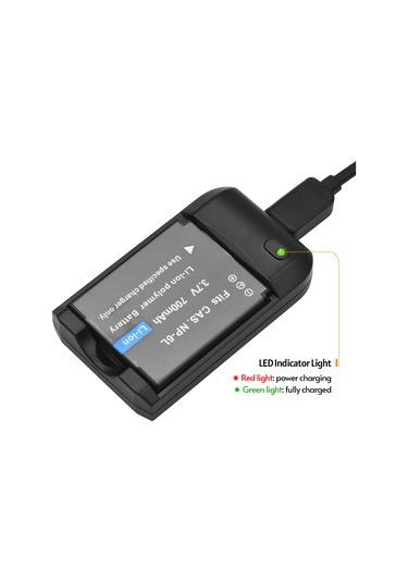 Geeksen Led Gösterge Işıklı Np-6l Pil Şarj Cihazı + 2 Adet Np-6l Pil 3.7v 700mah Usb Şarj Kablosu İle-siyah